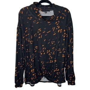 Zac & Rachel Sweater Women’s XL Cowl Neck Black Orange Long Sleeve Top Twist Hem